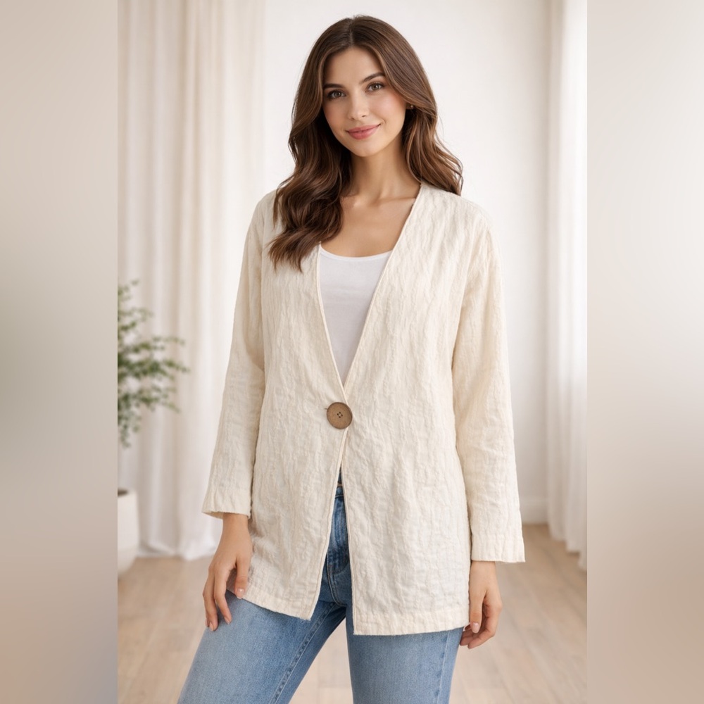 Zara Basic Cream Textured Jacket
